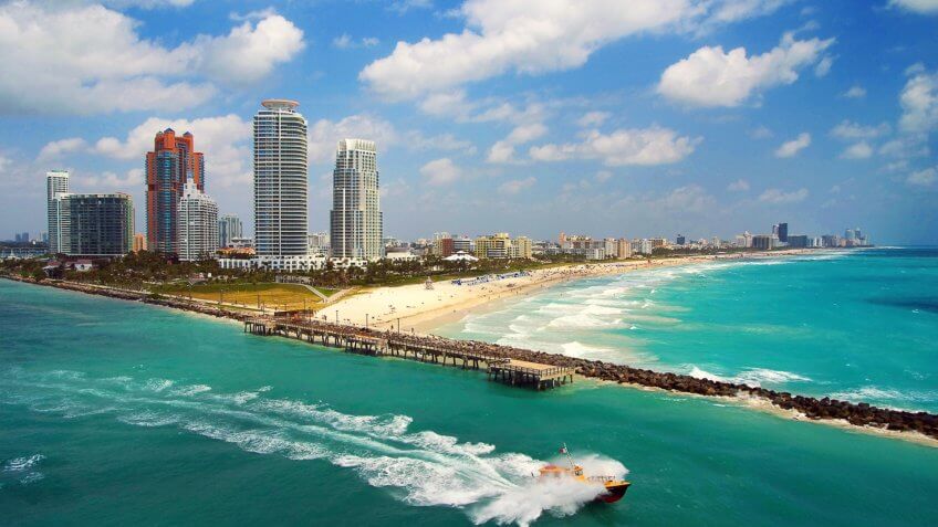 Pilot boat sailing next to South Miami Beach.