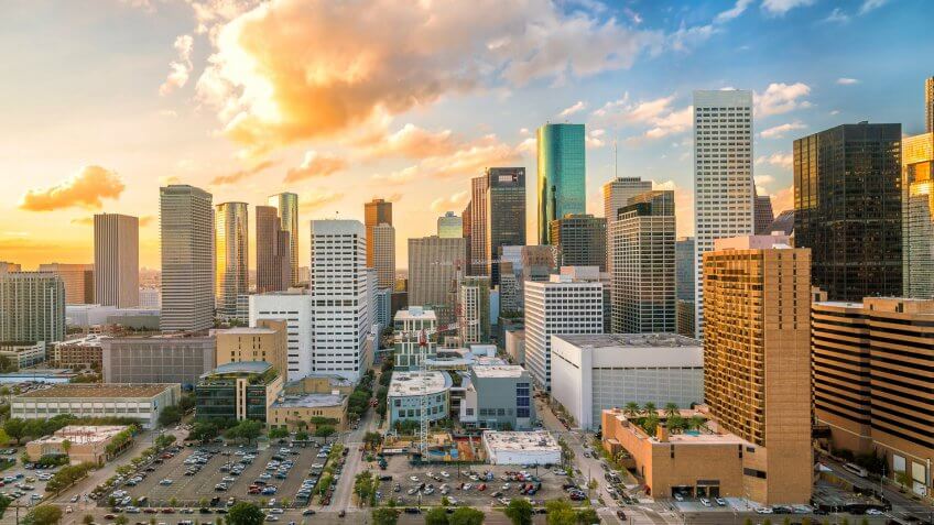 Houston Texas sunset skyline