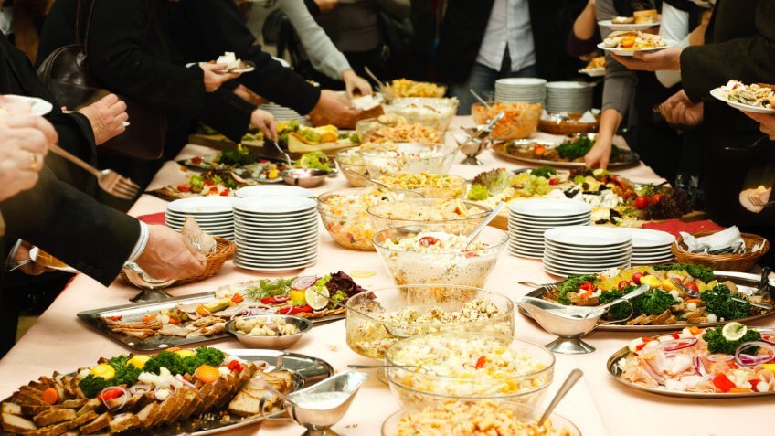 Catering table full of food