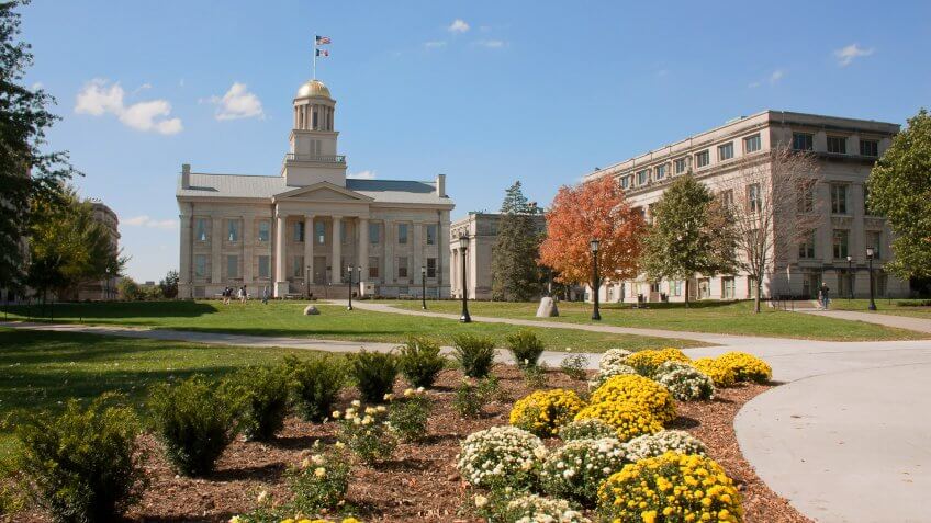 Iowa City, USA - October 8, 2011: The Old Capitol building on the Pentacrest on the campus of the University of Iowa.