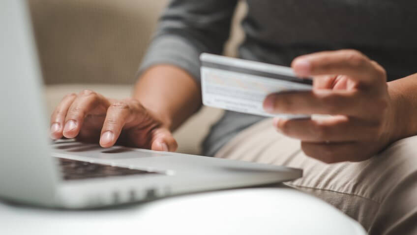 Internet shopper entering credit card information