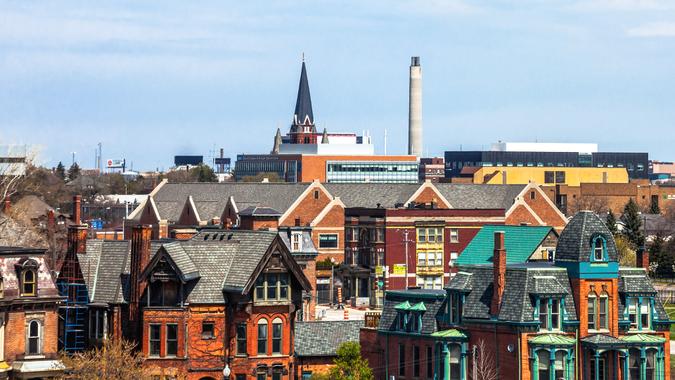 Detroit view over Brush Park district.