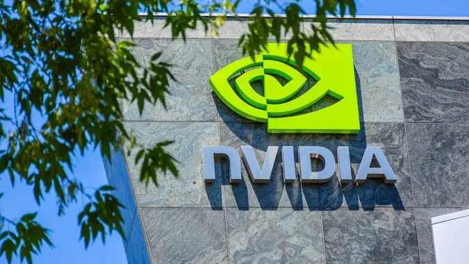 NVIDIA logo on a company building to illustrate the presence of the company especially in the stock market.