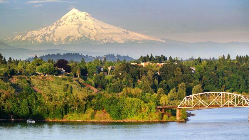 Portland Steel Bridge and Mt hood, Oregon.
