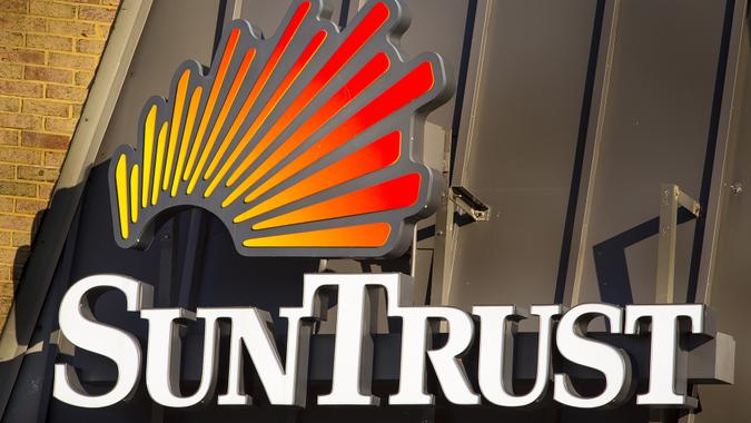 ARLINGTON, VIRGINIA, USA - FEBRUARY 21, 2013: Suntrust Bank sign on branch building.