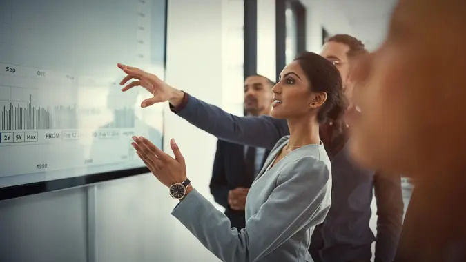 businesswoman giving a presentation