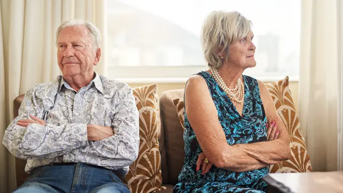 Shot of a senior couple having an argument at home.