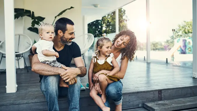 Shot of a happy young family spending the weekend together at home.