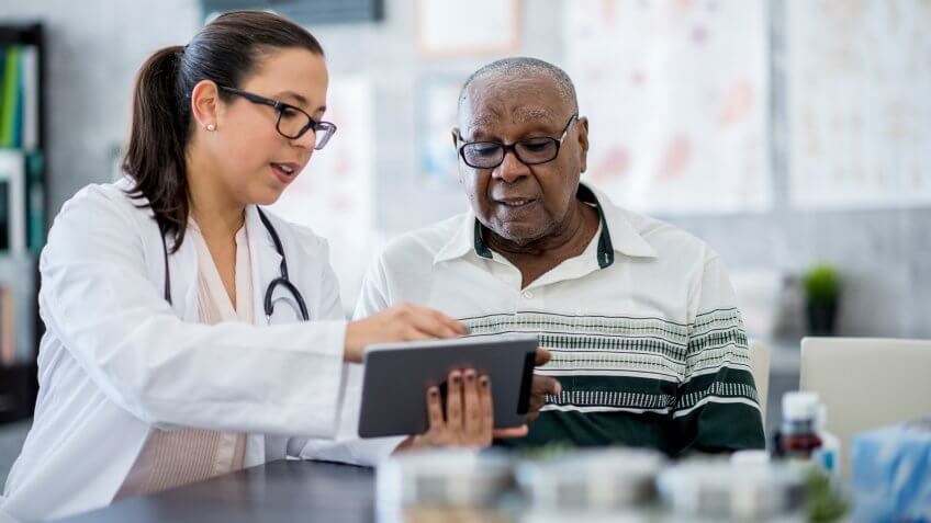 senior man in a hospital room