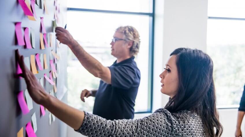 businesswoman leading a brainstorming session