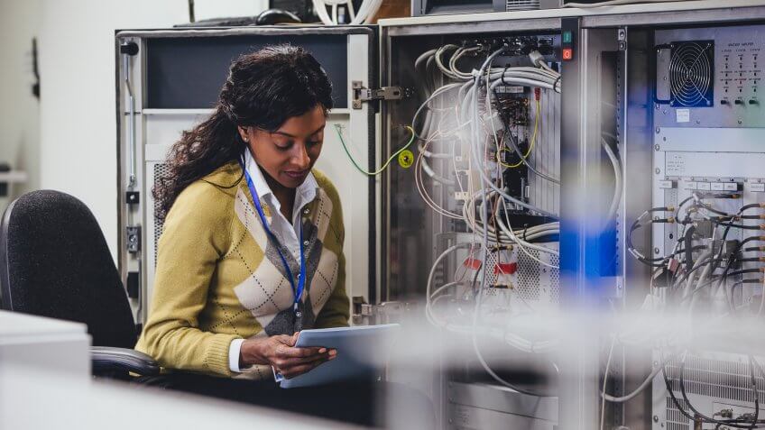 One woman checking on network servers
