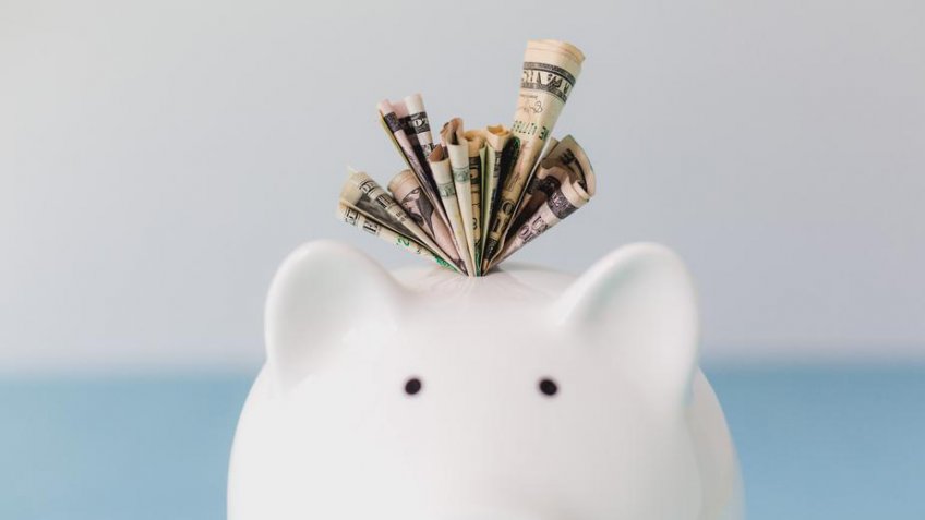 dollars in piggy bank.