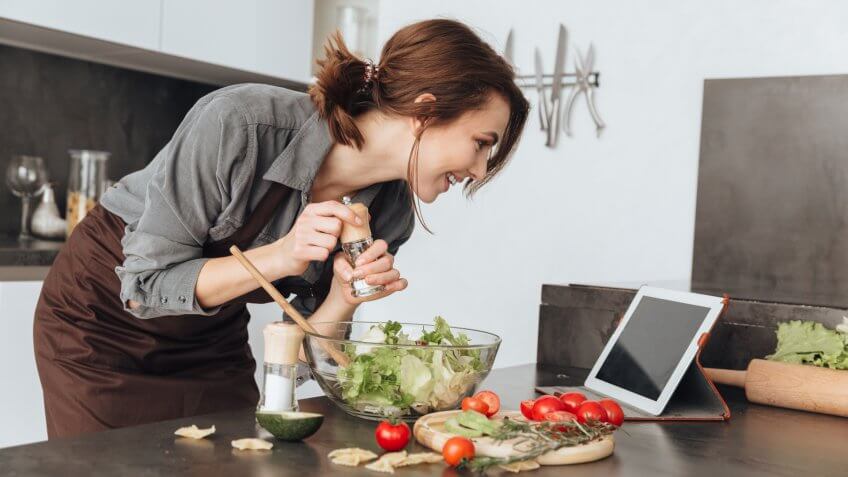 woman cooking at home