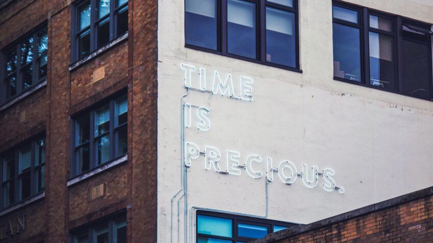 Building, neon sign, time
