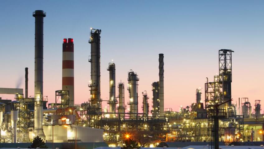 Oil refinery at twilight.