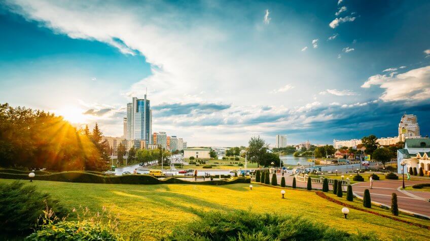 Cityscape View Of The Modern Architecture Of Minsk, From District Nemiga, Nyamiha.