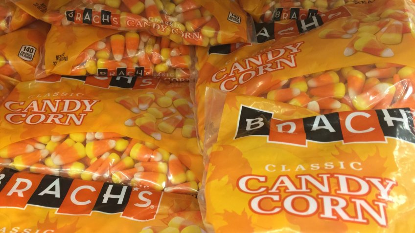 SEPTEMBER 12 2017 - Minneapolis, MN: A pile of Brachs Candy Corn bags for sale during the Halloween season.