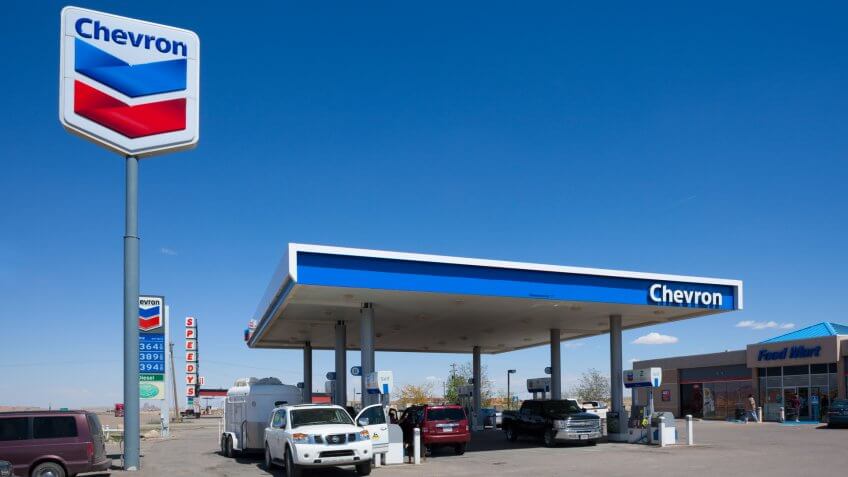 Kayenta, Arizona, USA - May 12, 2013: People parking at the Chevron gas station to fill up on gas before continuing on their journey.