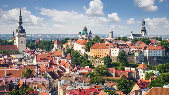 Tallinn aerial Old Town cityscape, Estonia.