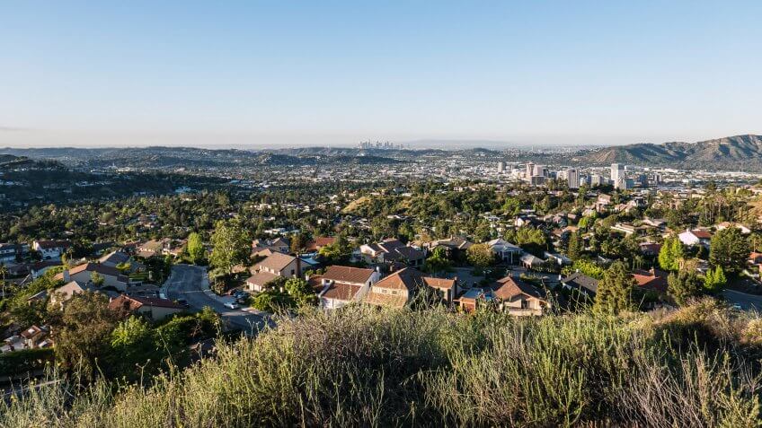 Glendale California morning view towards downtown Los Angeles.