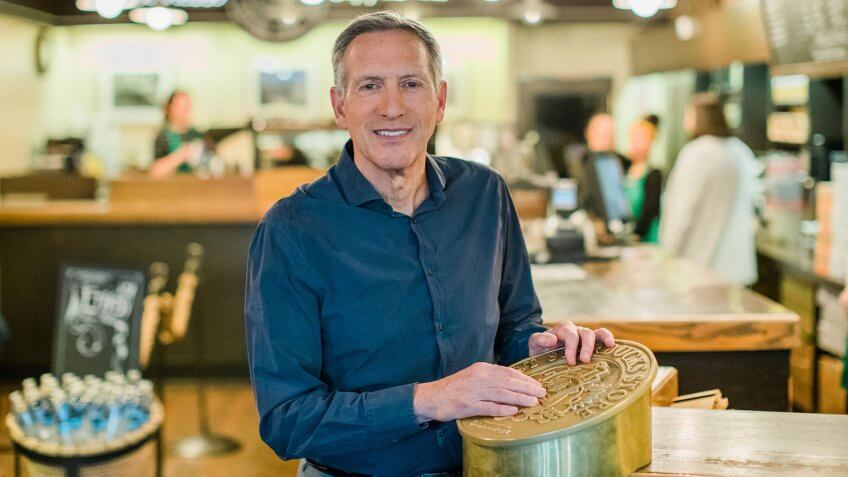 Howard Schultz, Starbucks executive chairman, visits the original Starbucks store at Pike Place Market.