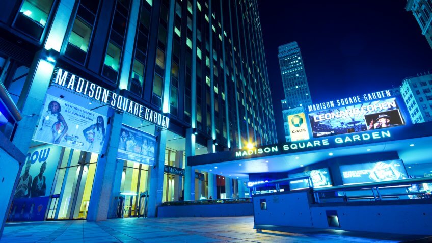 New York City, USA - September 13, 2012: Entrance to Madison Square Garden in New York on the night of Sept.
