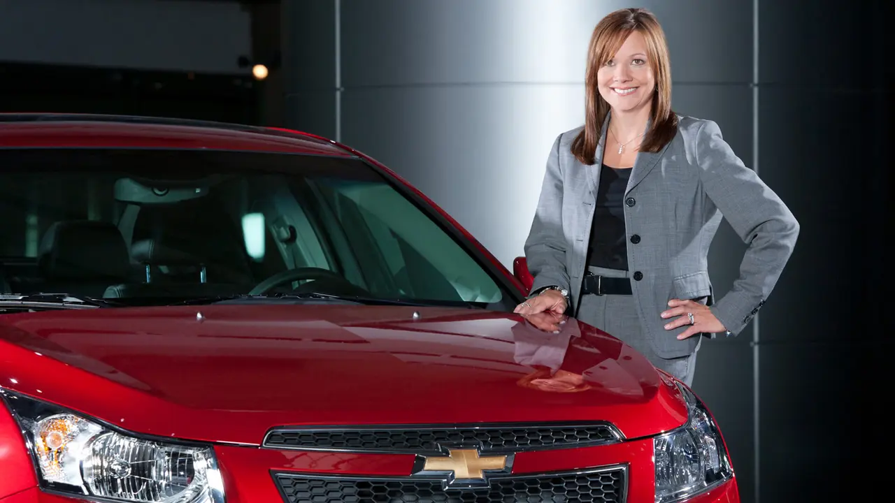 General Motors Senior Vice President Global Product Development Mary Barra with a 2011 Chevrolet Cruze at GM World Headquarters in Detroit, Michigan Thursday, September 2, 2010.