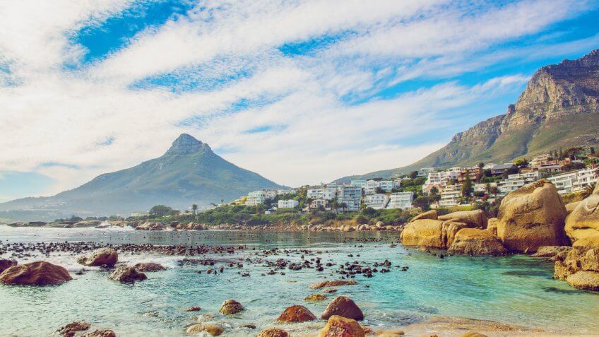 Vintage shot of a Beautiful beach in Cape Town, with Lion's Head mountain.