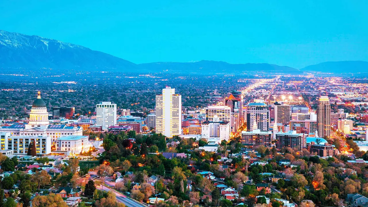 Salt Lake City Utah skyline at dusk