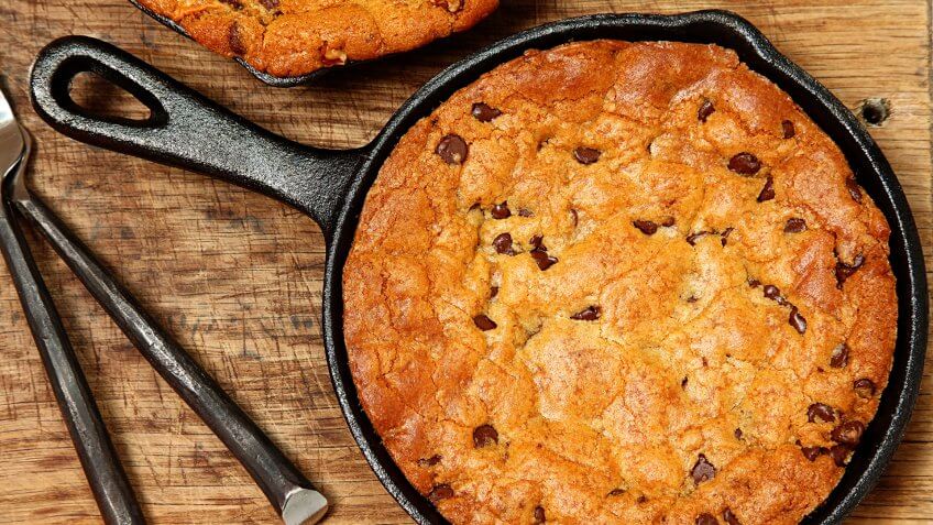 Gluten Free Chocolate Chip Skillet Cookie on table.