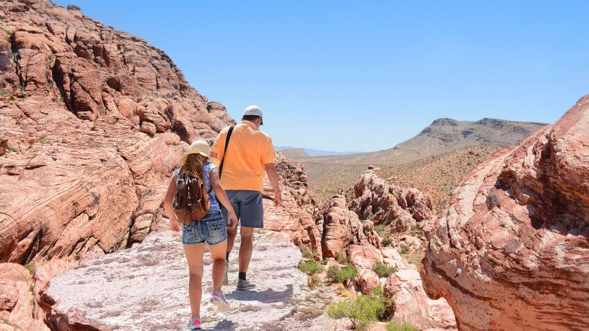 couple hiking in the desert
