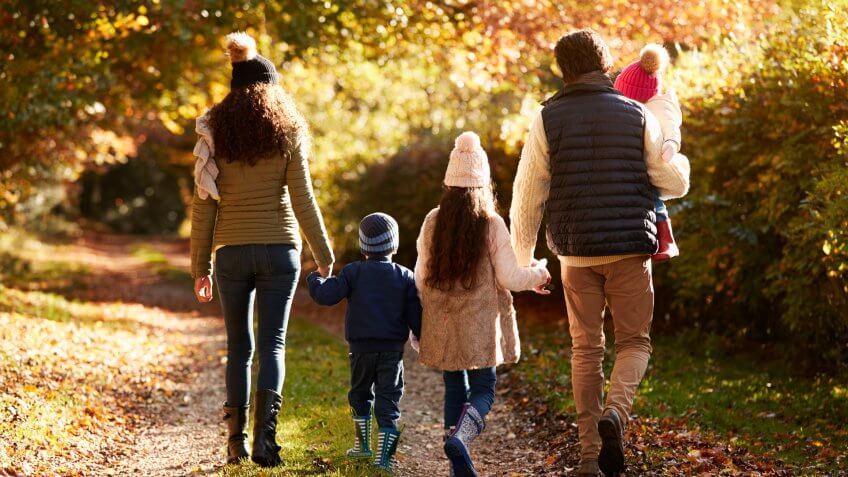 Family Enjoying Autumn Walk In Countryside