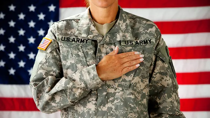 Soldier Woman Pledging Allegiance.