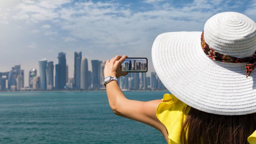 skyline of Doha, Qatar, on a sunny day