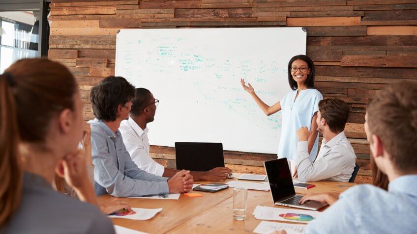 woman giving presentation