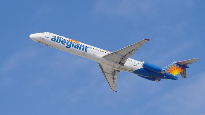 LOS ANGELES, CA/USA - MARCH 14, 2018: Allegiant Air aircraft (McDonnell Douglas MD-83) shown departing the Los Angeles International Airport (LAX) to Orlando (SFB).