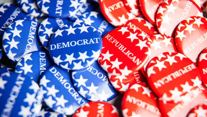 Democrat Republican US political party pins