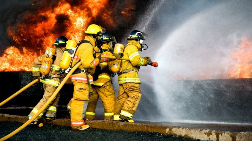 Fire Fighters battle a blaze.