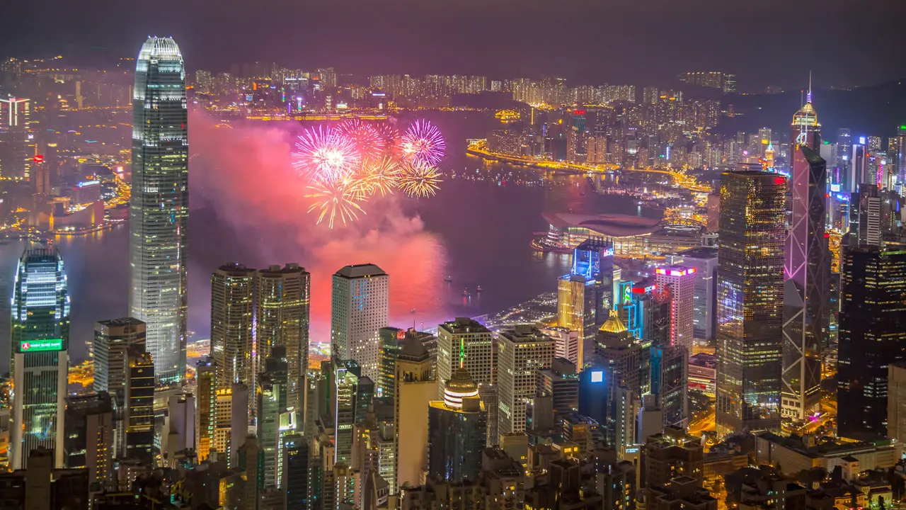 hong kong victoria harbor firework display.
