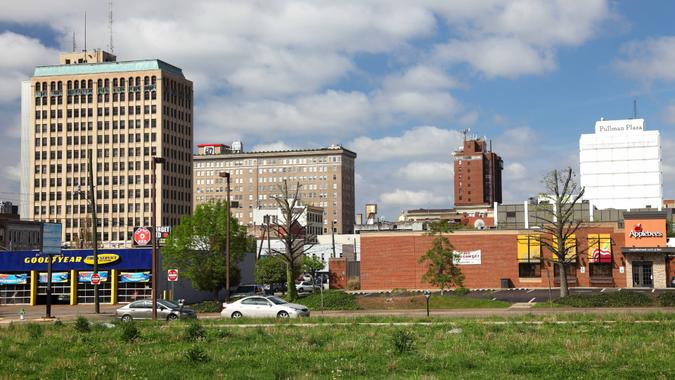 Huntington, West Virginia, USA - April 21, 2011: Downtown skyline in the financial center of West Virginia's second largest city.