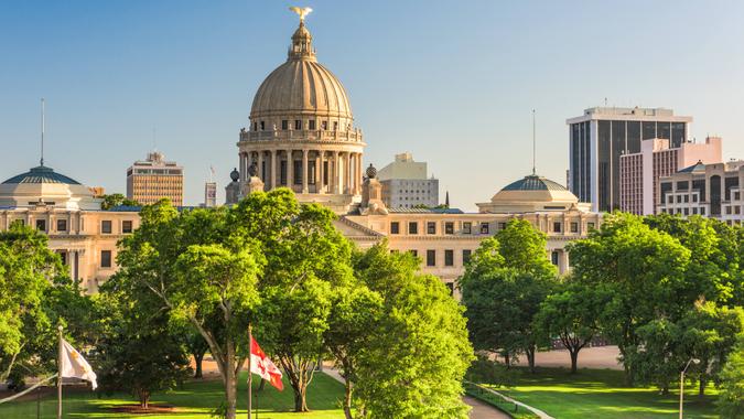 Jackson, Mississippi, USA downtown cityscape at the capitol.