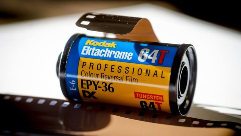London, England - January 28, 2017: Kodak Ektachrome 35mm Transparency Film, It was first developed in the 1940's and became very popular.