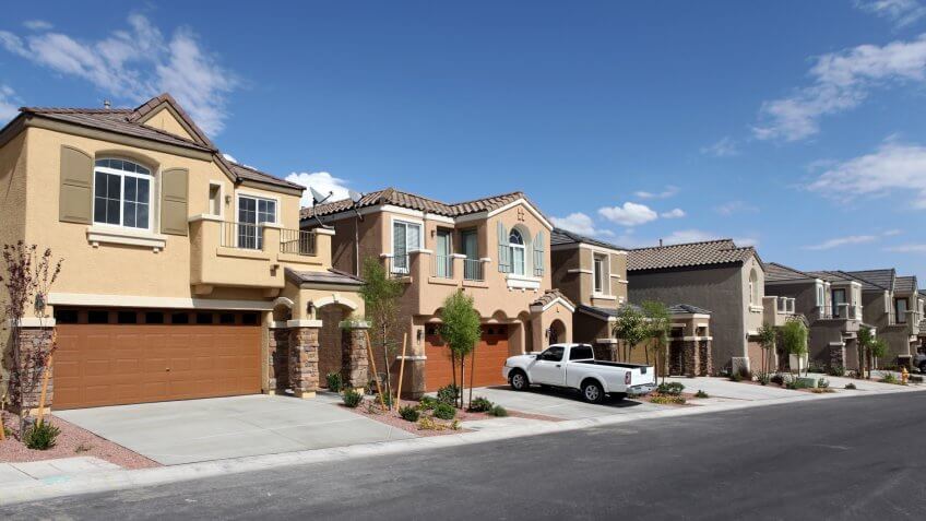 Modern desert suburban housing tract in the Southwestern United States.