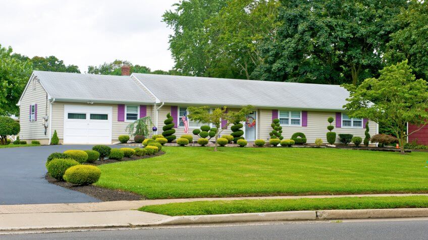 landscaped yard in New Jersey on overcast day.