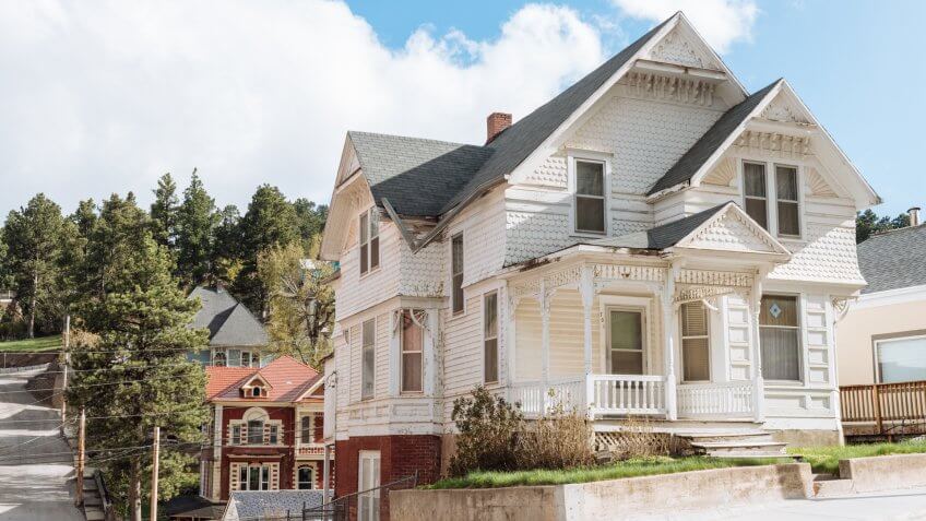Lead, United States - May 8, 2016: Historic residential Victorian style homes are actively used and abudant in this Western South Dakota Black Hills town.