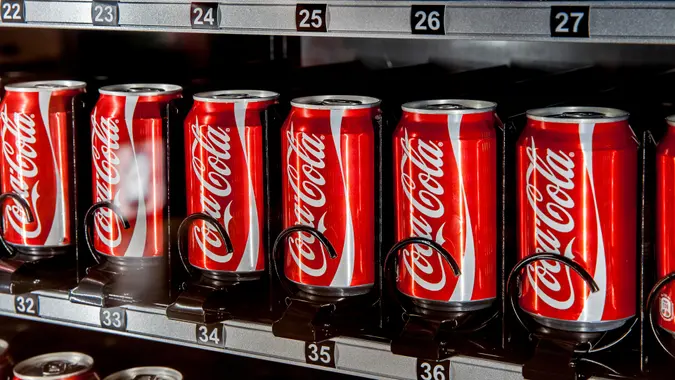 MOSCOW, RUSSIA - MARCH 15: Vending machine full of coca-cola cans in Moscow, Russia on March 13, 2015.