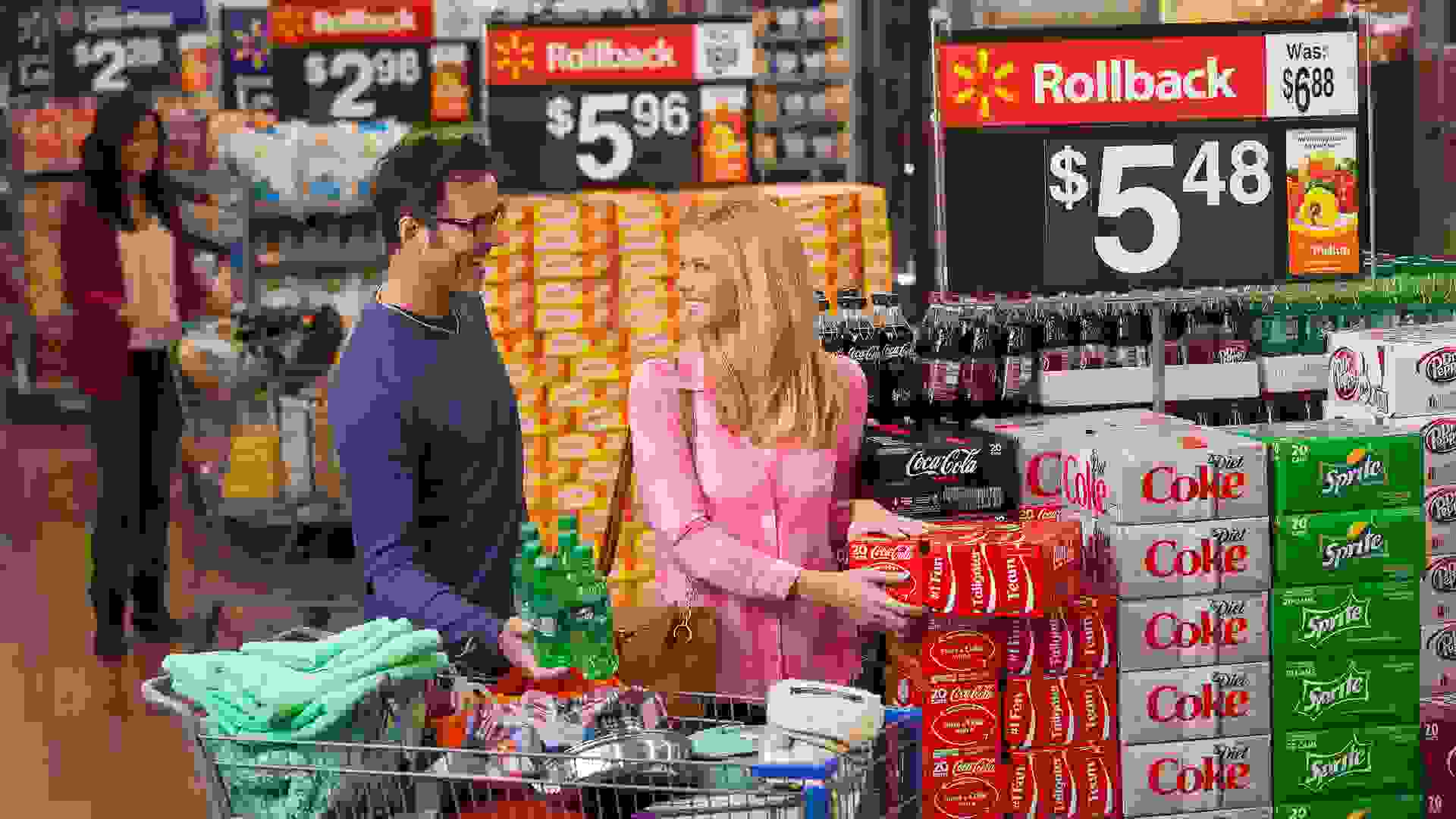 couple shopping in Walmart grocery store