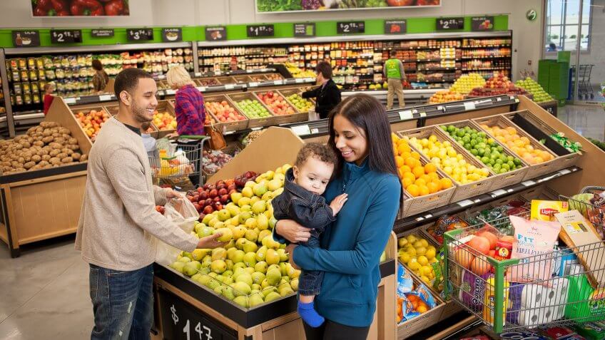 family grocery shopping in Walmart