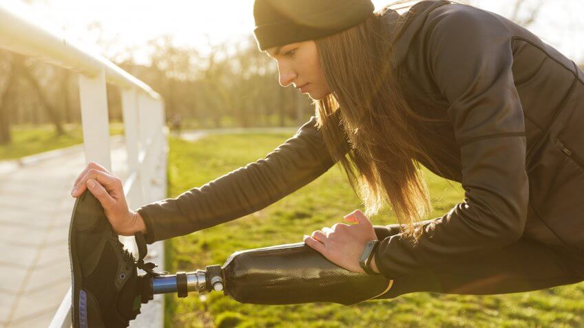 handicapped woman stretching