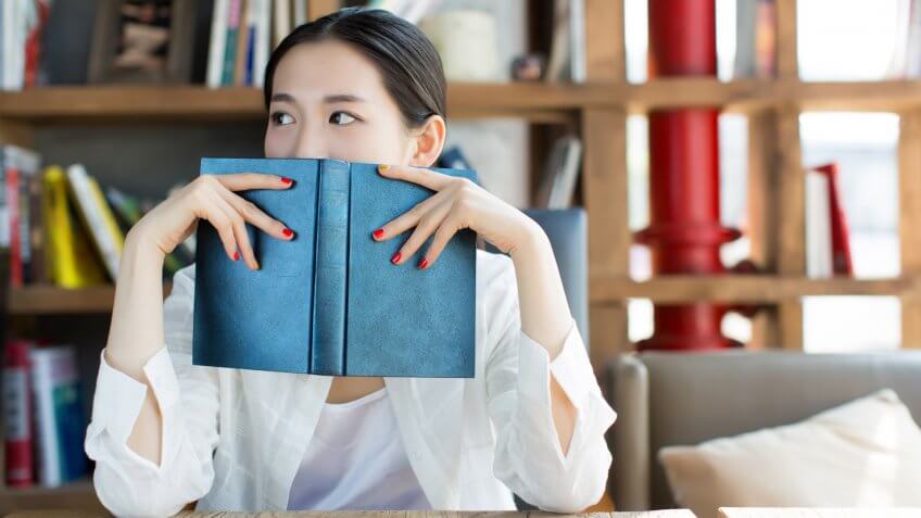 student in the library